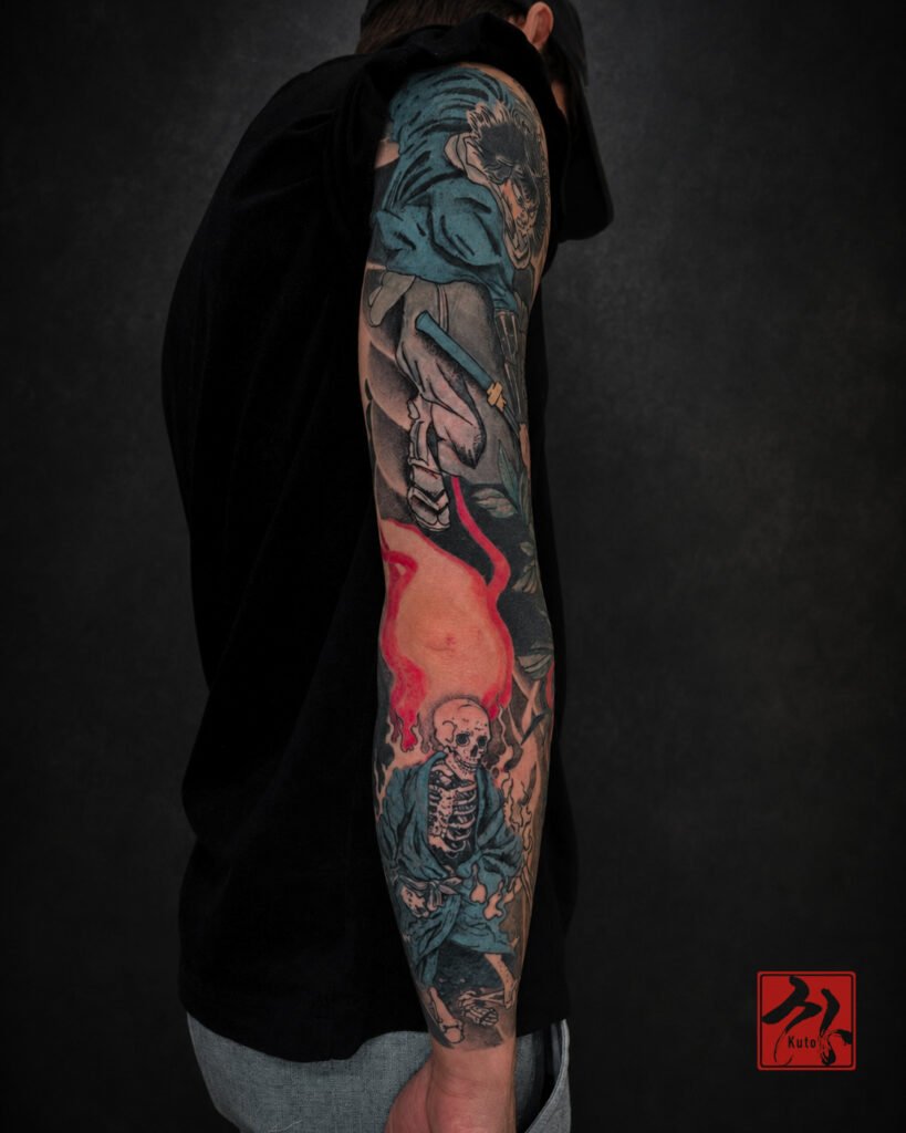 Full bras Samurai — tatouage par Kuto, tatoueur Paris / Levallois (Japonais)